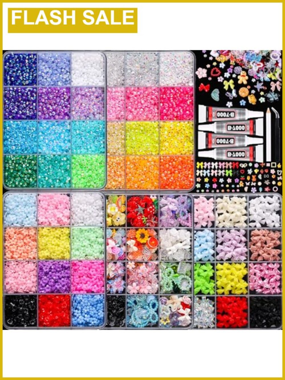 3D Nail Art Kit 5 Boxes 24 Colors Resin Gems Flowers Bowknot